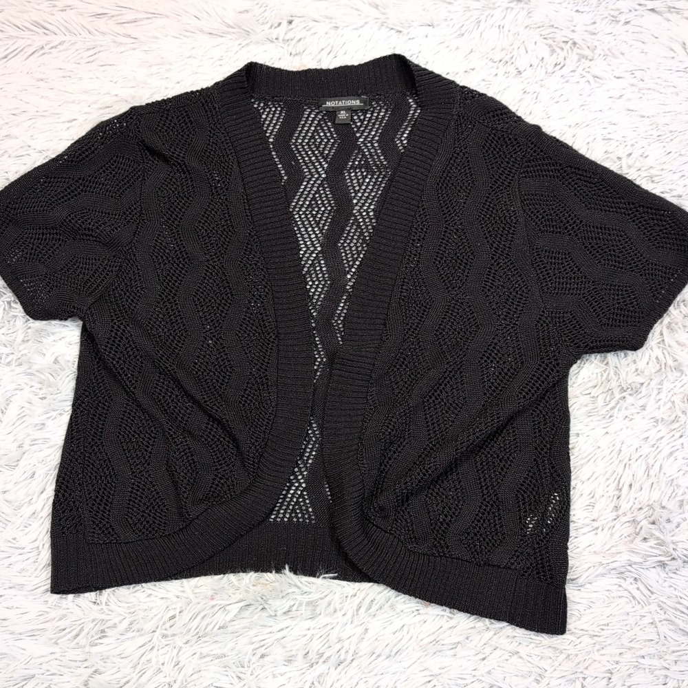 Vintage Notations Sweater Womens XL Black Cardigan Open Front Sheer Preppy